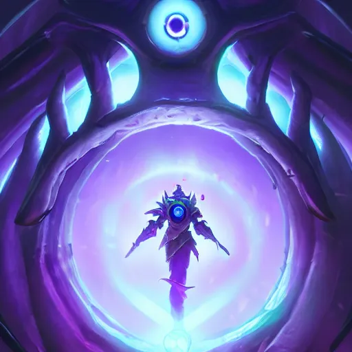 Image similar to glowing eye with fingers floating, an eye in the centered of the hand, eye, violet theme, bright art masterpiece artstation. 8 k, sharp high quality artwork in style of jose daniel cabrera pena and greg rutkowski, concept art by tooth wu, blizzard warcraft artwork, hearthstone card game artwork, magic eye