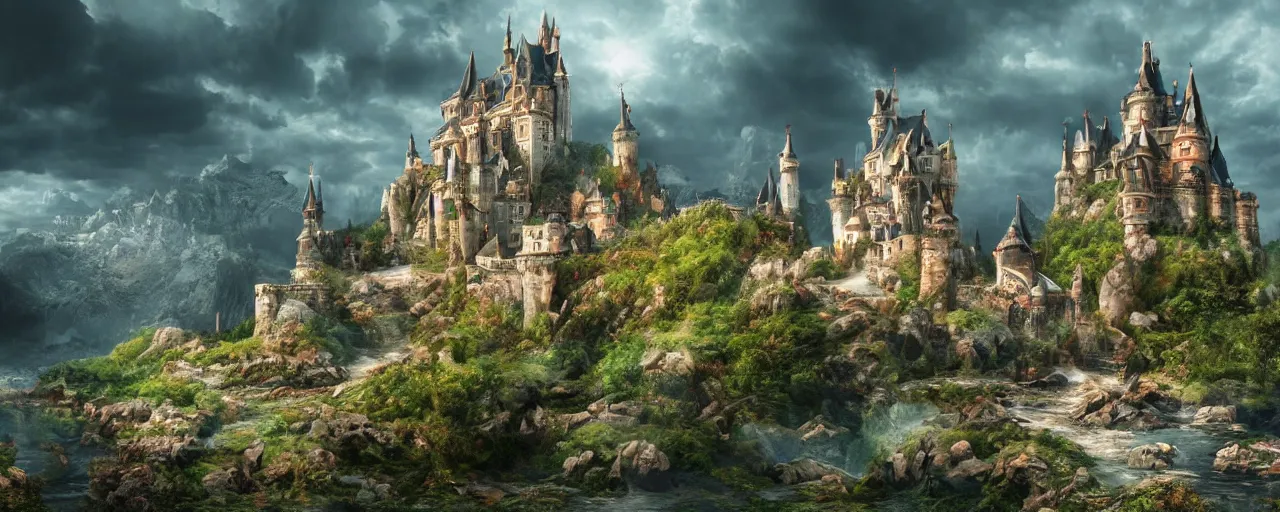 Prompt: A dream fantasy landscape with a castle, highly detailed, hyper realistic, 4k