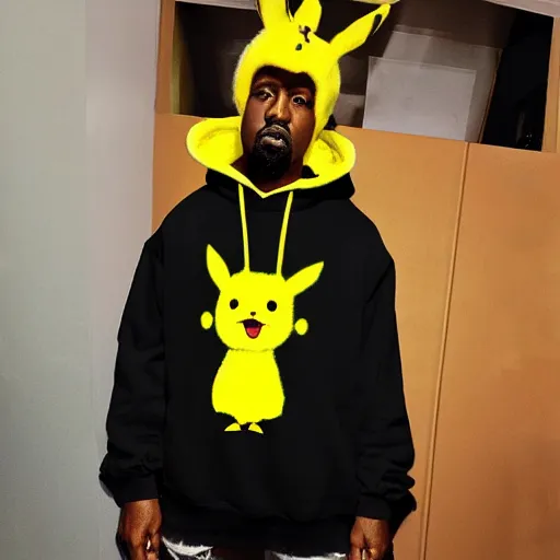 Image similar to kanye west in a yellow pikachu! hoody