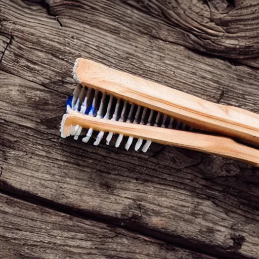 Prompt: photograph of a toothbrush made from chainsaw