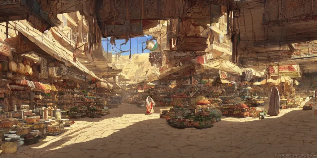 Image similar to an empty arabian marketplace with no people in biblical times by makoto shinkai