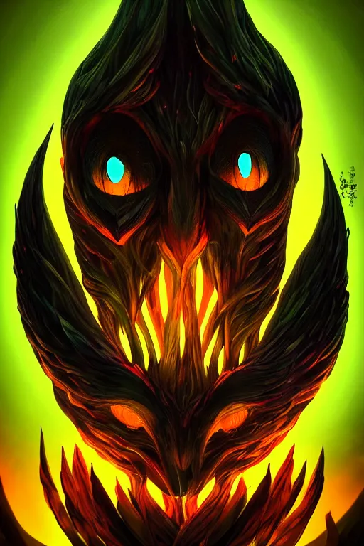 Prompt: a glowing humanoid figure tulip monster with large glowing eyes, highly detailed, digital art, sharp focus, trending on art station, plant, anime art style