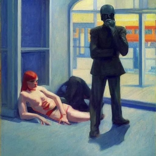 Image similar to cyborgs by edward hopper