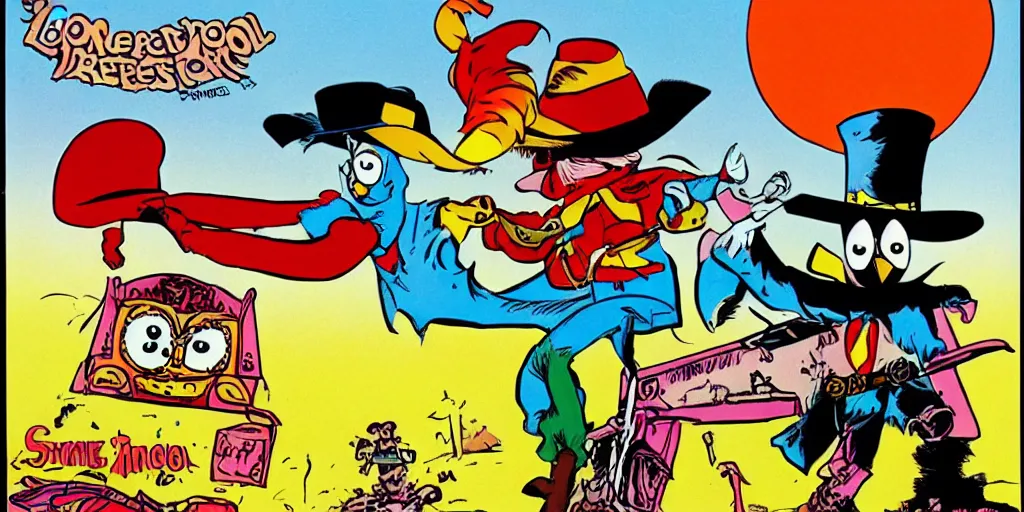 Image similar to saturday morning cartoon shot of an owl dressed as the lone ranger, style of school house rock, 1980s