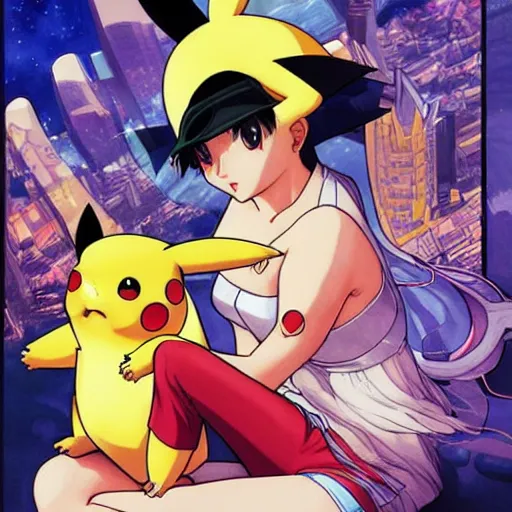 Image similar to pikachu perfect coloring, low saturation, epic composition, masterpiece, bold complimentary colors. stunning masterfully illustrated by artgerm, range murata, alphonse mucha, katsuhiro otomo