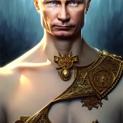 Prompt: Portrait of Putin, D&D, blue eyes, face, fantasy, intricate, elegant, highly detailed, digital painting, artstation, concept art, smooth, sharp focus, illustration, art by artgerm and greg rutkowski and alphonse mucha