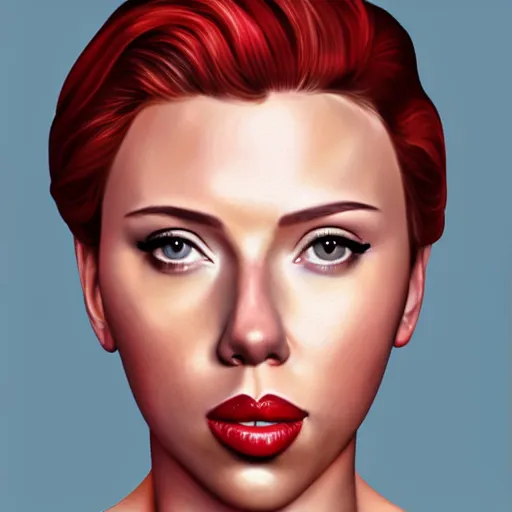 Image similar to portrait of scarlet johansson, highly detailed, centered, solid color background, digital painting