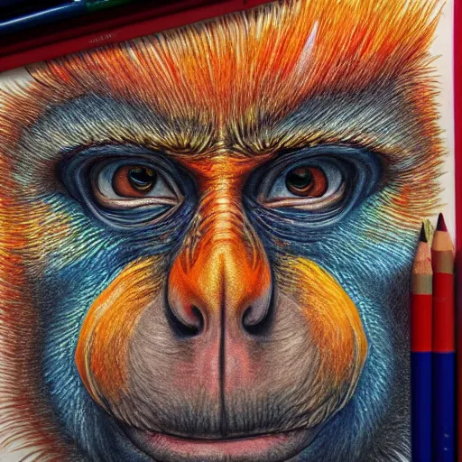 Image similar to Colored pencil art on paper, Inferno Flame Monkey, highly detailed, artstation, MasterPiece, Award-Winning, Caran d'Ache Luminance