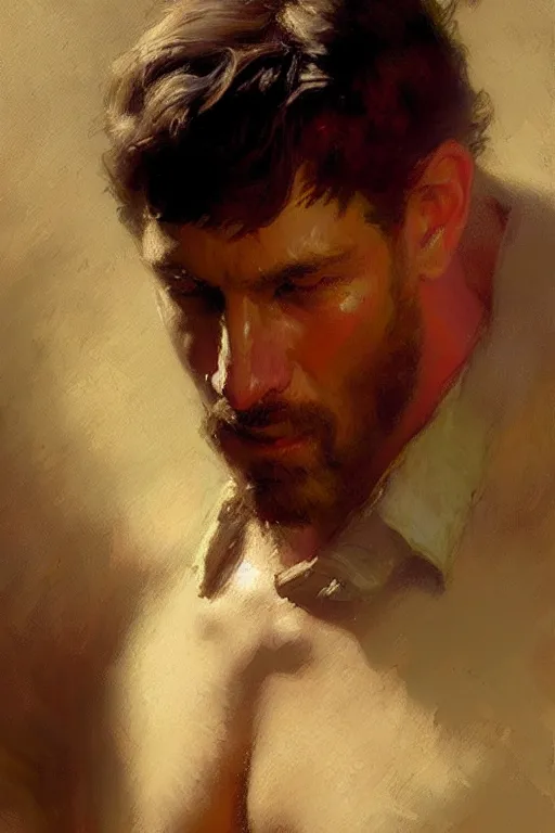 Prompt: attractive man, painting by gaston bussiere, craig mullins
