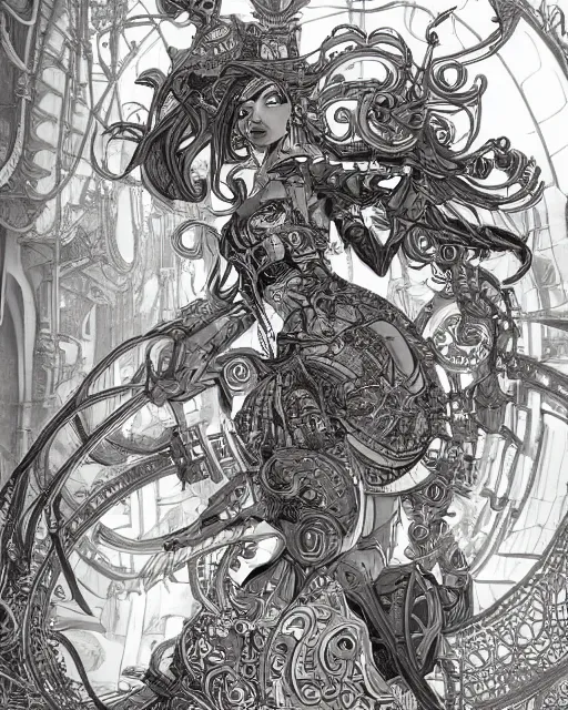 Prompt: lady mechanika, comic, intricate linework, detailed and intricate environment, artstation, trending, beautiful, highly detailed, focus, smooth, by joe benitez