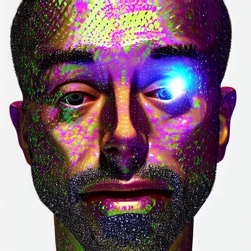 Image similar to a 3d human head made up of shiny holograms