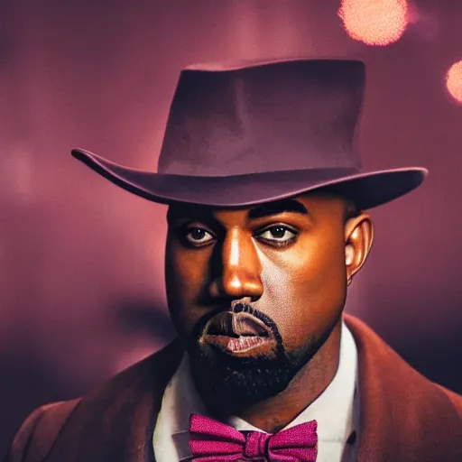 Image similar to Portrait of Kanye West as willy wonka in Skyrim, splash art, movie still, cinematic lighting, dramatic, octane render, long lens, shallow depth of field, bokeh, anamorphic lens flare, 8k, hyper detailed, 35mm film grain