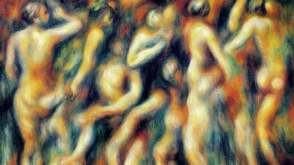 Image similar to abstract art painting figures lines forms geometry in style of pierre - auguste renoir,, fine details,