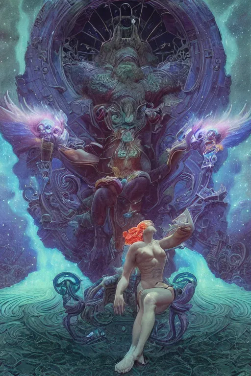 Prompt: god of nebula portals, fantasy drawing, ultra realistic, wide angle, art nouveau, intricate details, rainbowshift, vivid colors, highly detailed by peter mohrbacher, wayne barlowe, maxfield parrish, aaron horkey, gaston bussiere, craig mullins