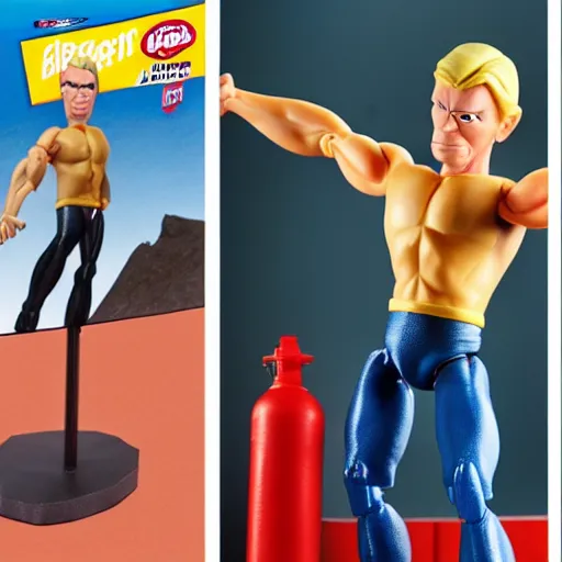 Image similar to Stretch Armstrong filled with air. Overinflated muscles. Giant action figure made of rubber.