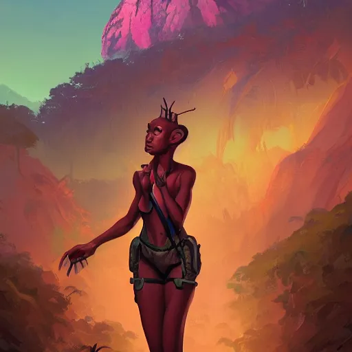 Image similar to portrait of a thri - kreen, jungle background, purple sky, behance hd artstation by jesper ejsing by rhads, makoto shinkai and lois van baarle, ilya kuvshinov, ossdraws