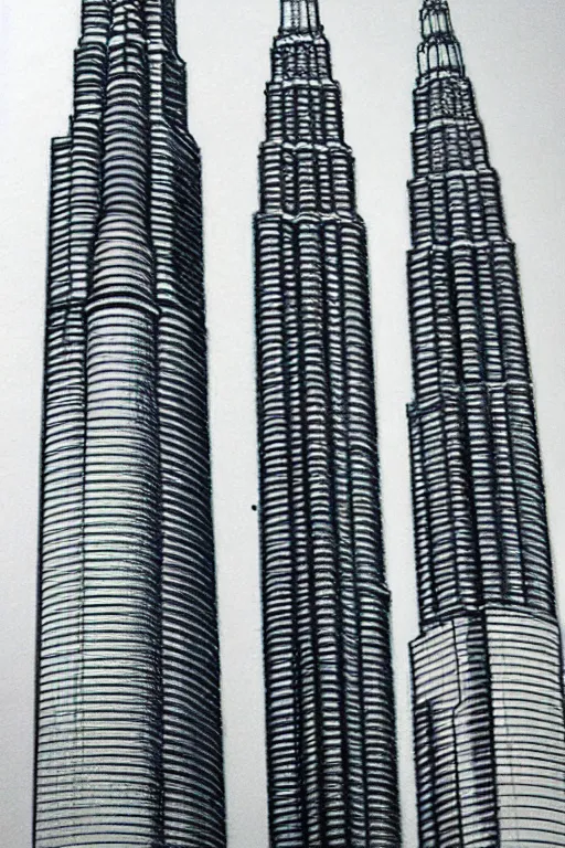 Premium Vector | A hand drawing of malaysia twin tower klcc