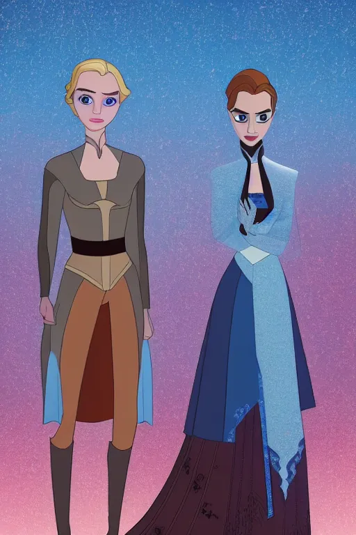 Image similar to Tessa Thompson and Evan Rachel Wood star in Disney's Westworld, in the style of frozen, Pixar movie screenshot