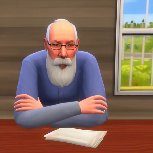 Prompt: a screenshot of Jim pickens in the sims 4