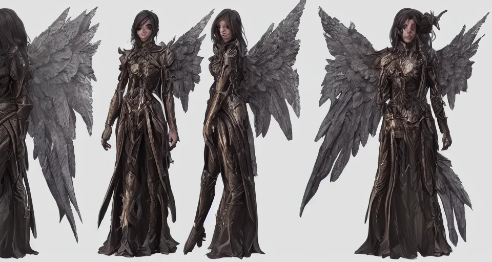 Image similar to Character concept sheet of an Angel knight gothic girl, hyperdetailed, artstation, cgsociety, golden hour 8k