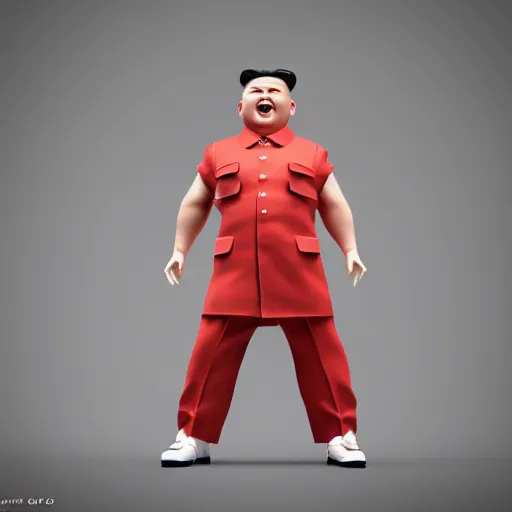 Image similar to kim jong un doll screaming at jimin octane render