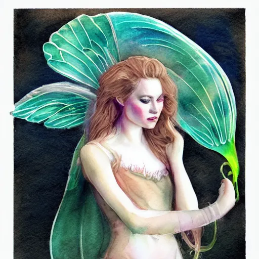 Prompt: Musician Sigrid, neoclassical, absinthe fairy, watercolor, pastels, artstation trending, Hughes, Draper, Bussiere