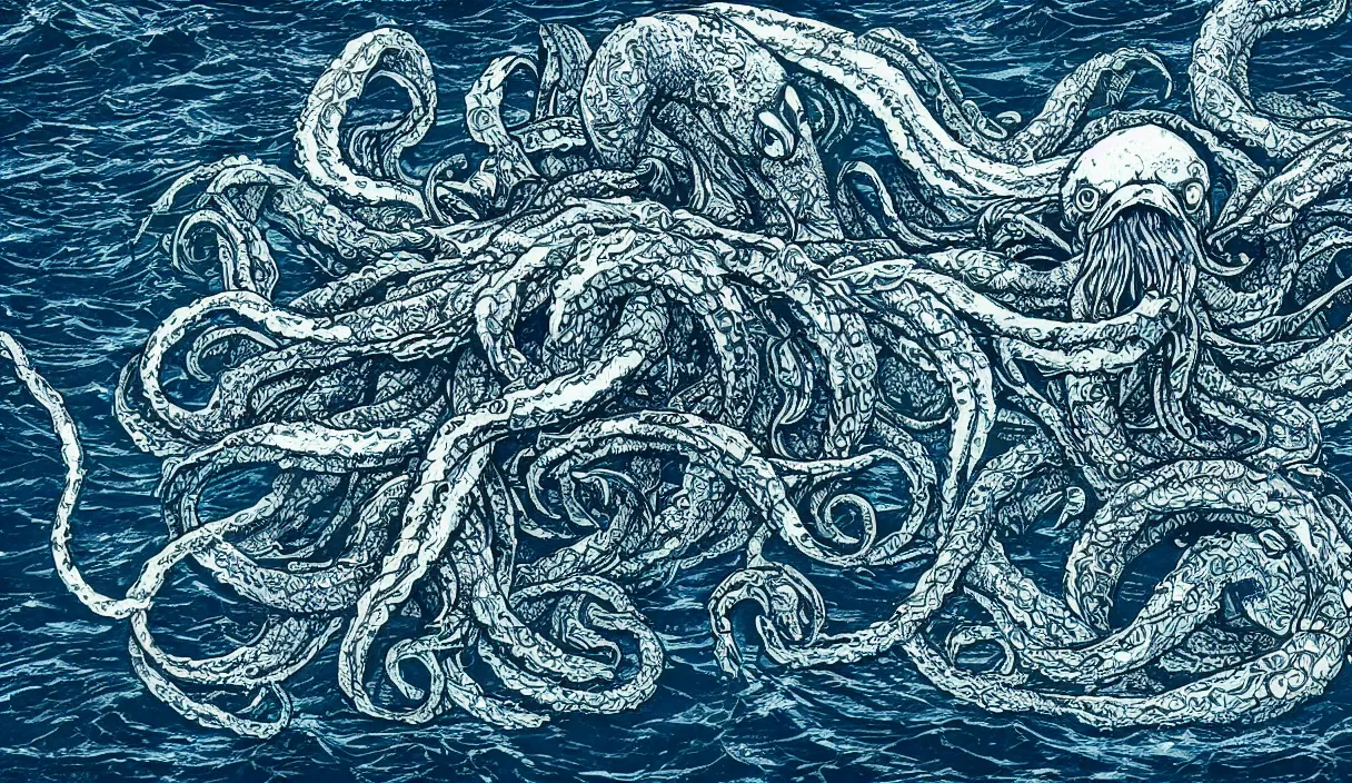 Image similar to kraken in the middle of the sea, hd, hdr, 8 k