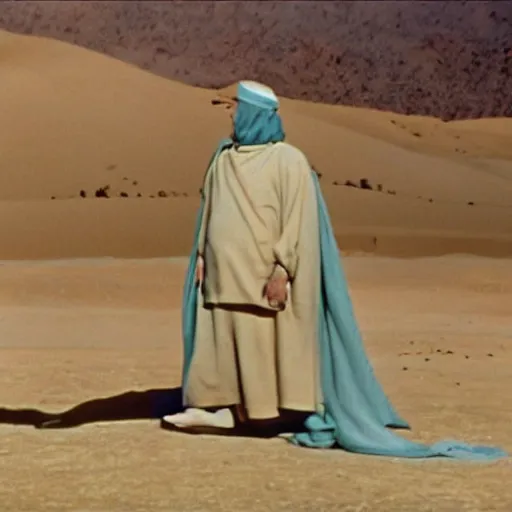 Image similar to a film still of big bird in lawrence of arabia ( 1 9 6 2 ) technicolor