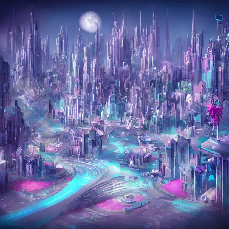Image similar to futuristic city with dream like cute things, the future belongs to those who believe in the beauty of their dreams