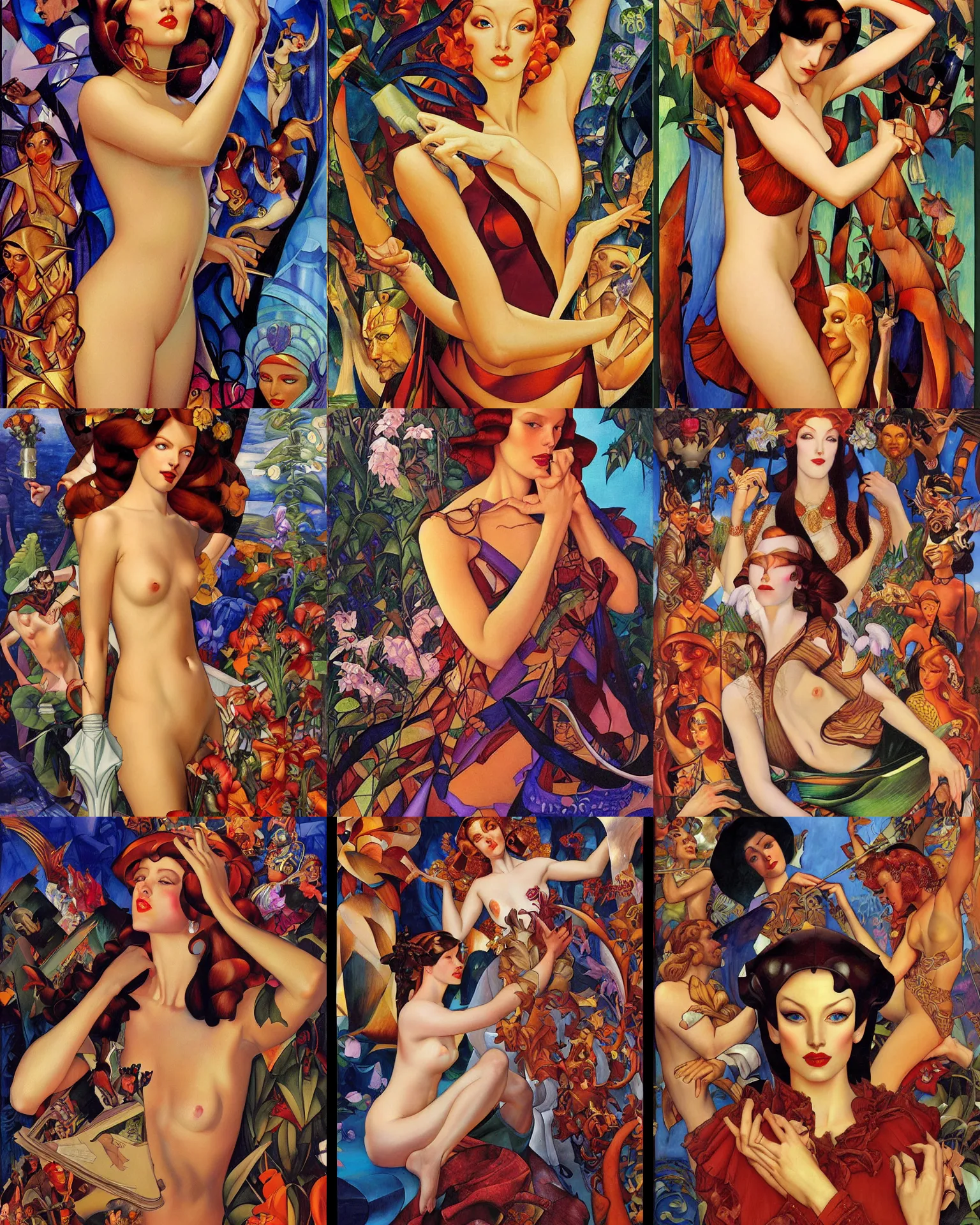 Prompt: painting by ivan bilibin and micheal kaluta and tamara de lempicka and greg hildebrandt, artgerm