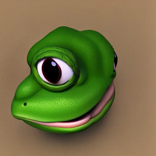 Image similar to 3 d render of pepe the frog, realistic,