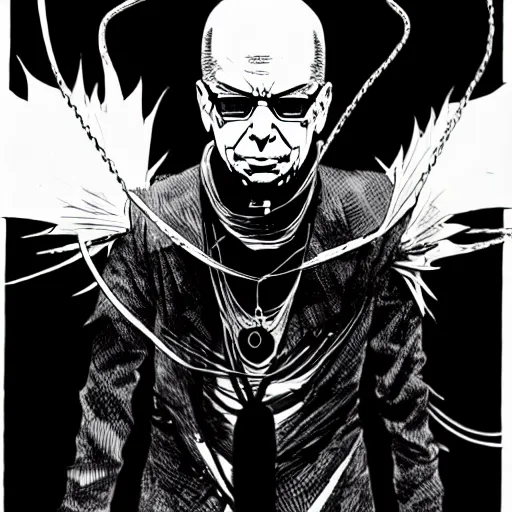 Image similar to Klaus Schwab looking sinister, by Tsutomu Nihei, highly detailed