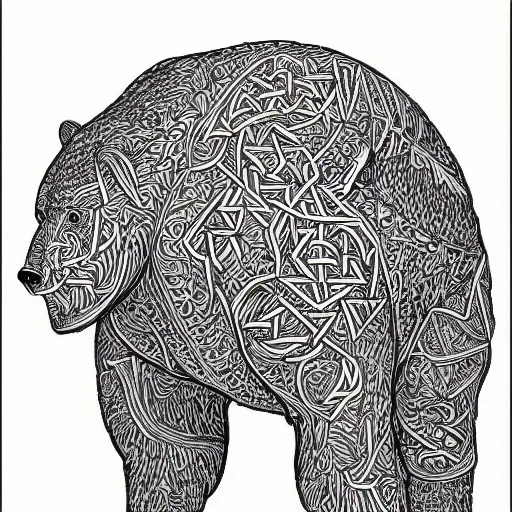 Prompt: an intricate grizzly bear designed by mc escher, line art, celtic, illustration, dynamic image