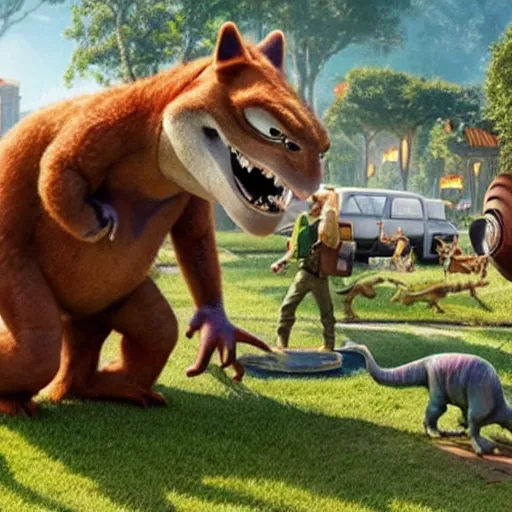 Prompt: Anthropological Dinosaur, still from zootopia,