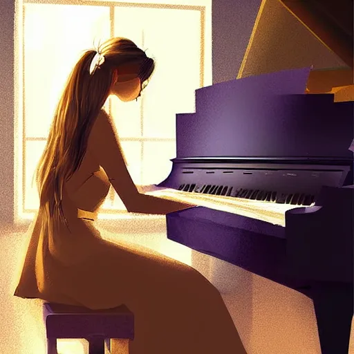Prompt: a princess playing piano, Digital art, by wlop