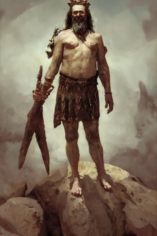 Image similar to a full body portrait of the ancient historical biblical evil pagan king ahab of Israel by craig mullins and marc simonetti, Ross Tran and WLOP, by Andrew Wyeth and Gerald Brom, In the style of John singer Sargent and James gurney, ARTSTATION, cgsociety, polycount, character design, CINEMATIC, AWE INSPIRING, BEAUTIFUL, ART GERM