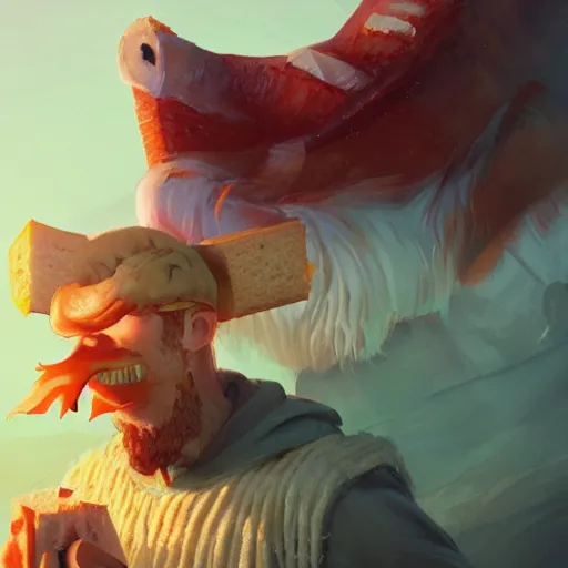 Image similar to portrait of viking toast, bread type pokemon, strong pixar wonder bread warrior, volumetric lighting, dynamic composition, art by sachin teng and sergey kolesov and ruan jia and heng z, scifi, fantasy, hyper detailed, ultra realistic, sharp focus, wildlife photography, national geographic, octane render, concept art