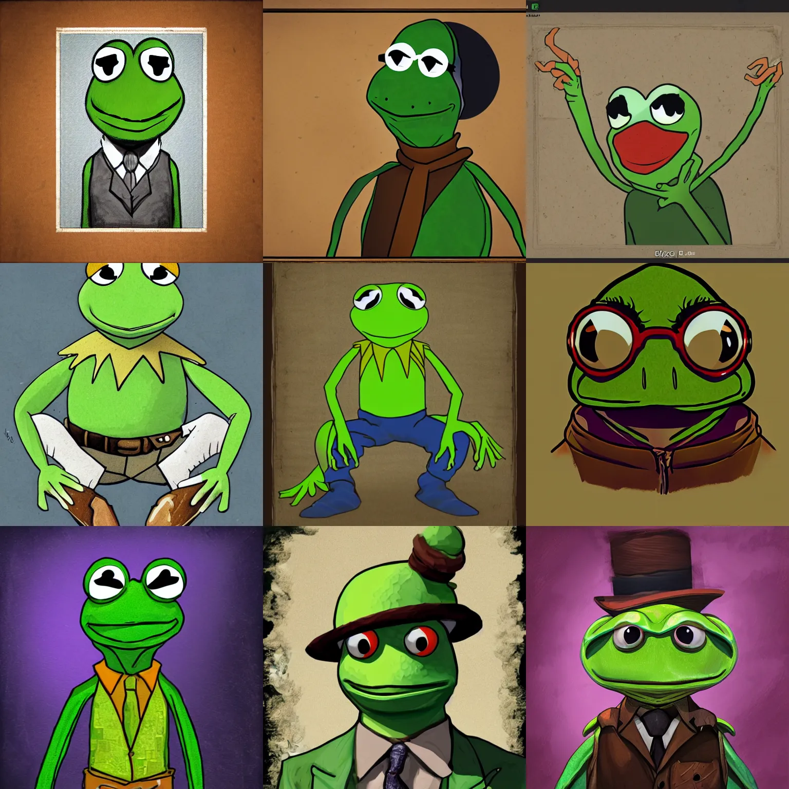 Image similar to disco elysium portrait of kermit the frog