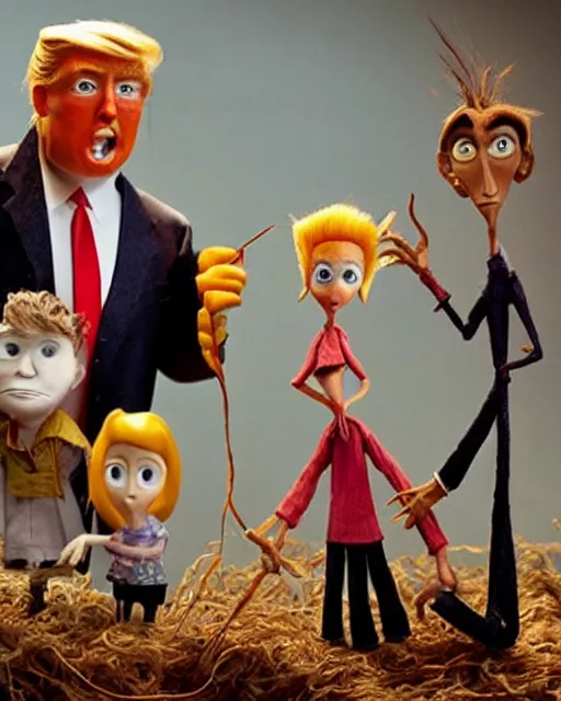 Prompt: photos donald trump as a highly detailed stop motion puppet, in the style of laika studios ’ s paranorman, coraline, kubo and the two strings