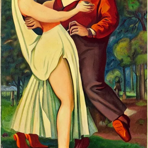 Image similar to a giantess man with a giant woman dancing together, enormous, big, by enoch bolles, trees, houses, street, hearts