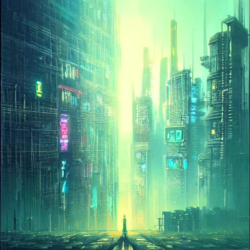 Prompt: cyberpunk tokyo skyline, cyberpunk 2 0 7 7 and beksinski art style painting, highly detailed