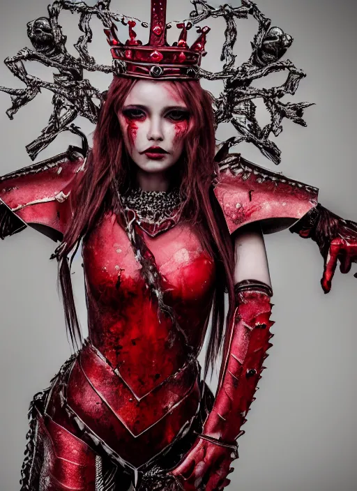 Image similar to the blood crown queen wear the scarlet armor, cinematic lighting, various refining methods, micro macro autofocus, ultra definition, award winning photo