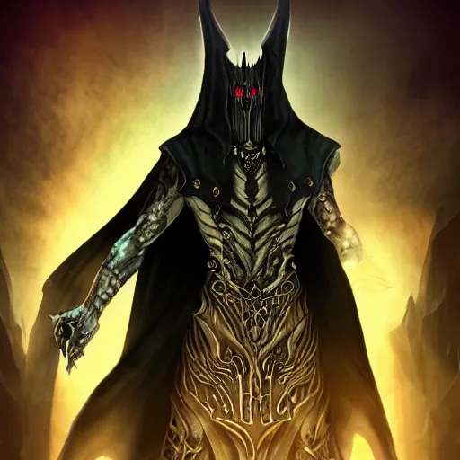 Image similar to shadowy necromancer, sauron shadow with purple eyes