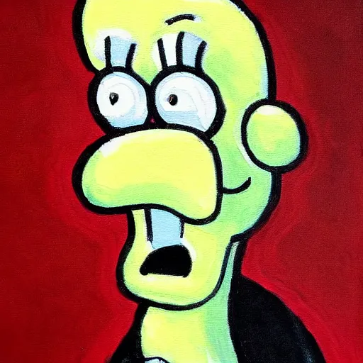 Prompt: hypertealistic painting portrait of squidward from spongebob
