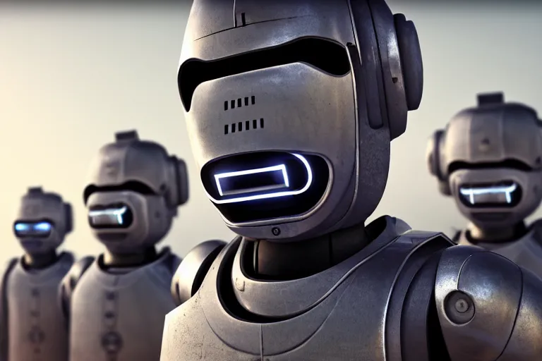 Prompt: cybermen invasion, photorealistic, unreal engine, mild depth of field, cinematic lighting, 8 k