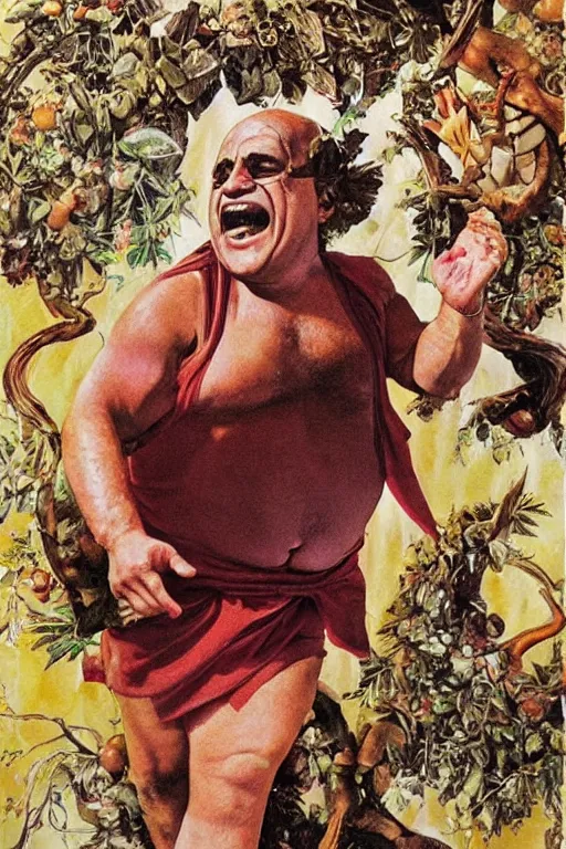 Image similar to danny devito as dionysus by josh kirby