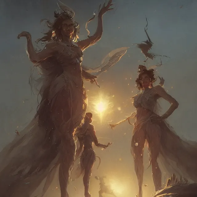 Prompt: a painting of the mothers of the sun by greg rutkowski, dark fantasy art, high detail, trending on artstation