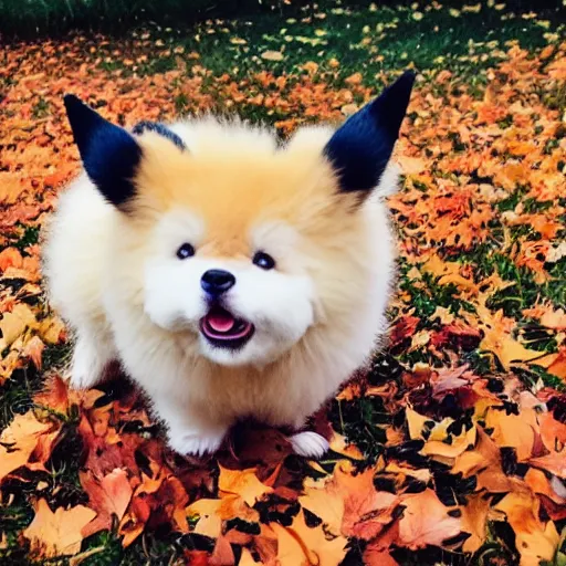 Prompt: real life pokemon cute adorable chunky playful fluffy happy cheeky mischievous ultra realistic autumn golden hour sharp focus