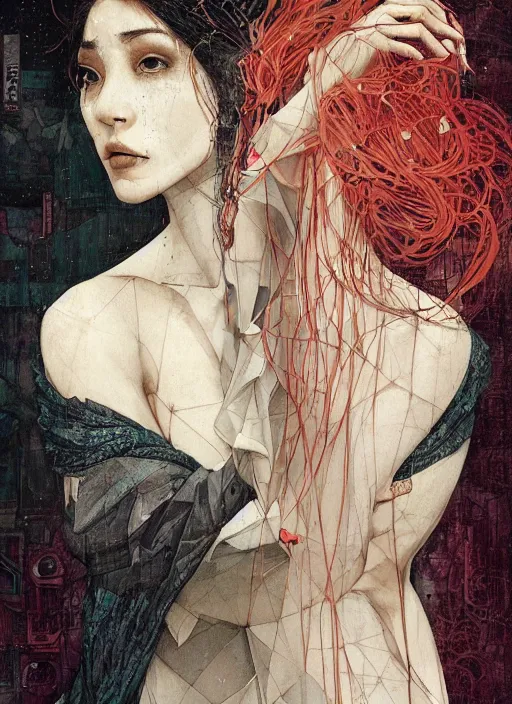 Image similar to women wearing gown, eun emerging from renaissance italy into a cyberpunk mutiversal realm by conrad roset, nicola samuri, dino valls, m. w. kaluta, jakub rebelka, rule of thirds, seductive look, beautiful