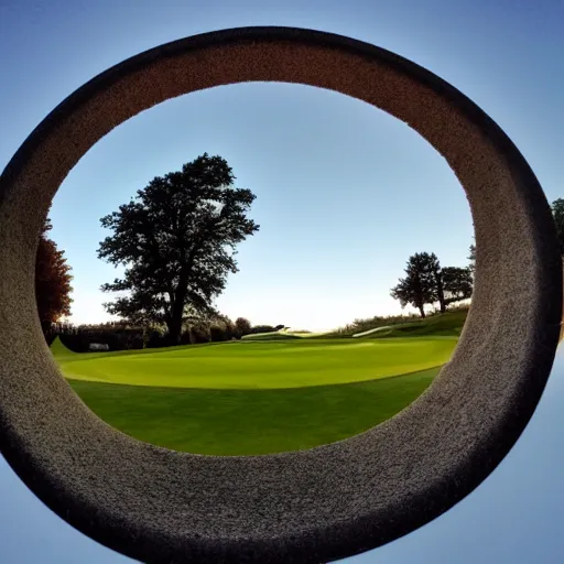 Image similar to low angle from inside a golf hole to the sky.